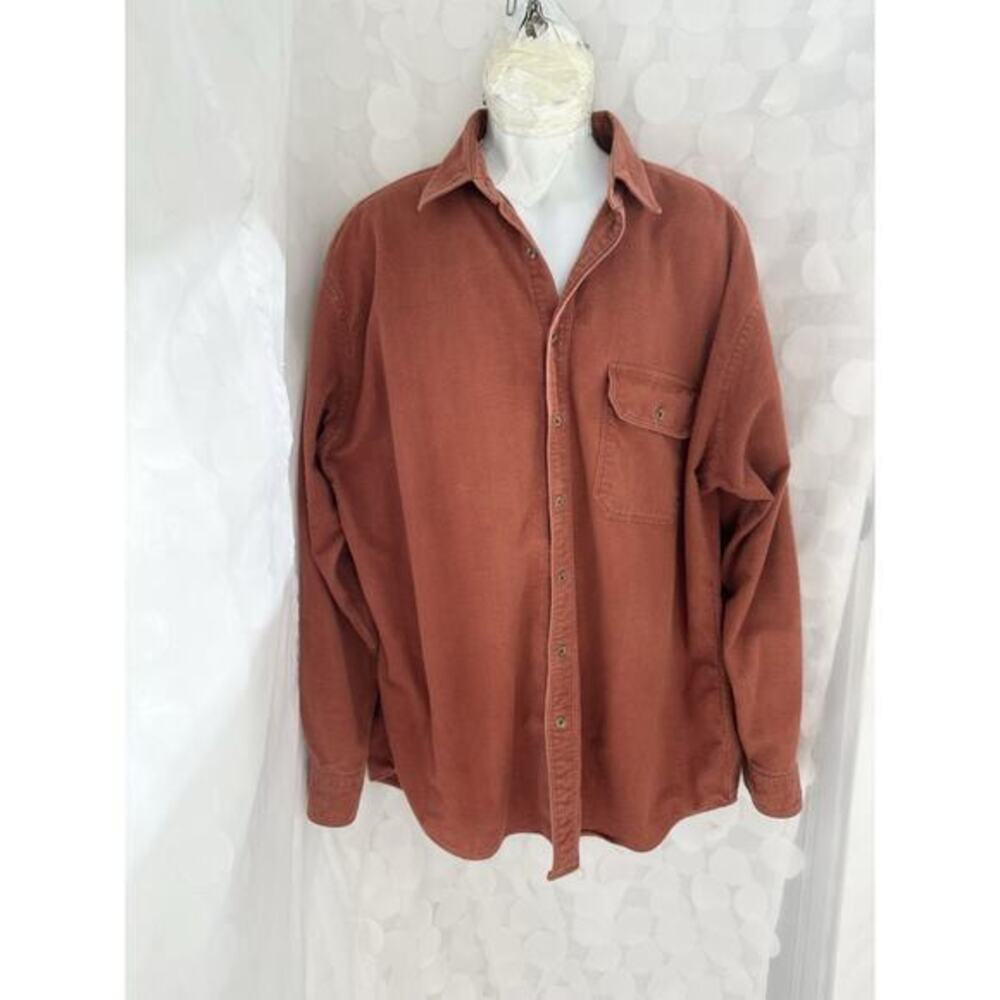 VTG Lands End Mens XL TALL Flannel Shirt Chamois BUTTON FRONT Brick RUST USA